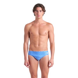 ARENA Men's Standard Performance Monogram Swim Briefs Athletic Swimsuit Training Bathing Suit, Blue River Multi