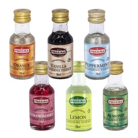 Food Flavouring Essence Bundle Containing 6 Preema Food Flavours/Essences (Peppermint, Almond, Vanilla, Strawberry, Orange, Vanilla)