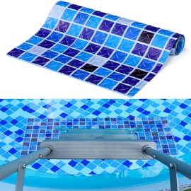 Drydiet 36" X 16" Above Ground Pool Ladder Mat, Swimming Protective Nonslip Step Pad with Texture, Pool Essentials Accessories for Floor Liners and Stairs, Blue Square Pattern