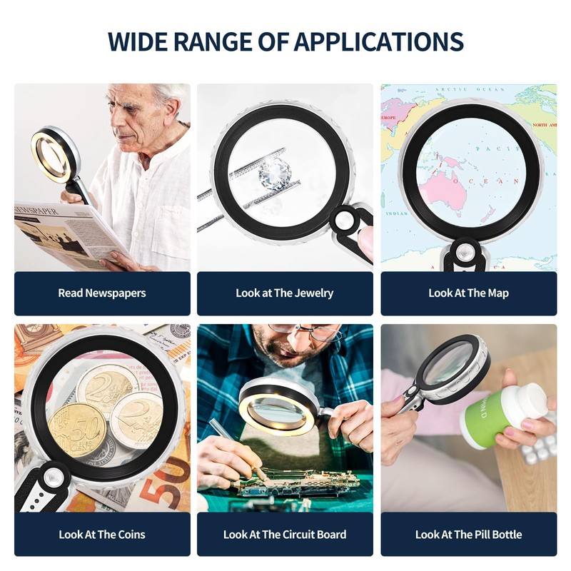 45X Magnifying Glass with Light, Rechargeable LED Magnifier for Reading
