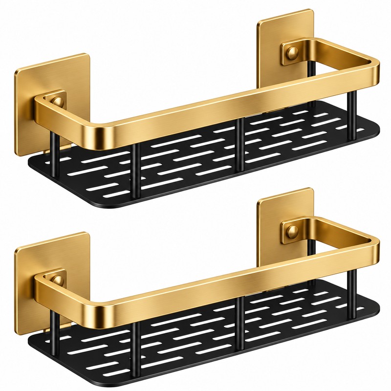 2pcs Aluminum Alloy Bathroom Shower Shelf – No-Drill Shampoo Rack