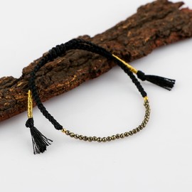 Thecraftman Natural Beads Braided Bracelet, Energy Crystals, Birthday, Gift for Her, Resizable Hand Braid Rope Thread Protection Bracelet for Men, Women, Gemstone Jewelry 7 inch (Pyrite)