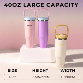 NebkDask 40 oz Insulated Stainless Steel Bottle with 2-in-1 Straw and Spout Lid, Water Bottle with Carry Handle Keep Cold 24H, Leak-Proof, Fits in Car Cup Holder, Travel, and School（Purple）