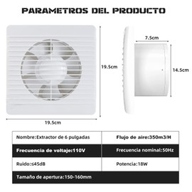 6 Pulgadas Ventilador Extractor de Baño, Ventiladores de Ventilación Montados en la Pared Silencioso con Válvula Anti Retorno para Baño, Cocina, Salón, Sótano, Inodoro, Instalación en Muro y Ventana