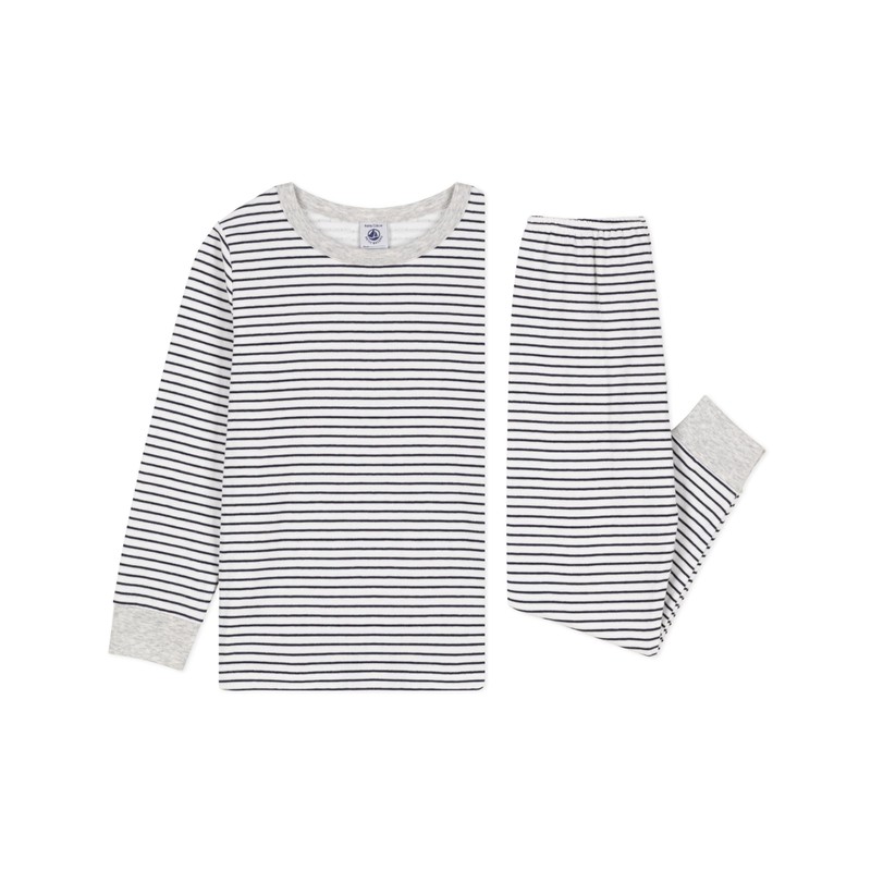 Petit Bateau Boys Pyjamas, White Marshmallow / Blue Tuxedo