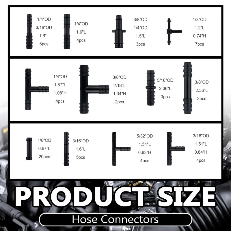 94PCS 5Ft Vacuum Hose Automotive Set,6 Sizes 3/8",5/16",1/4",3/16",5/32",1/8" Silicone Vacuum