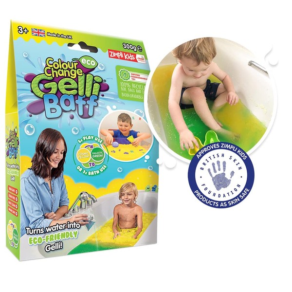 Eco Colour Change Gelli Baff Yellow to Green, 1 Bath or 6 Play Uses from Zimpli Kids, Magically turns water into thick, colourful goo, Environmentally Friendly Bath Toy for Children, Eco-Friendly Gift