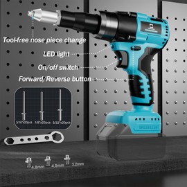 Cerycose Rivet Gun for Makita 18V Battery,Cordless Riveters Tool,Brushless Pop Rivet with 3 Size(1/8", 5/32", 3/16") Aluminum Rivets & LED Light for Construction,Metalworking,Home Improvement