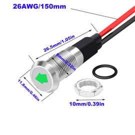 RUNCCI-YUN 8mm 12V 24V Waterproof LED Metal Indicator Light,LED Warning Light Panel Mount Indicator Power Indicator Dash Light, for Car Truck Boat(Green