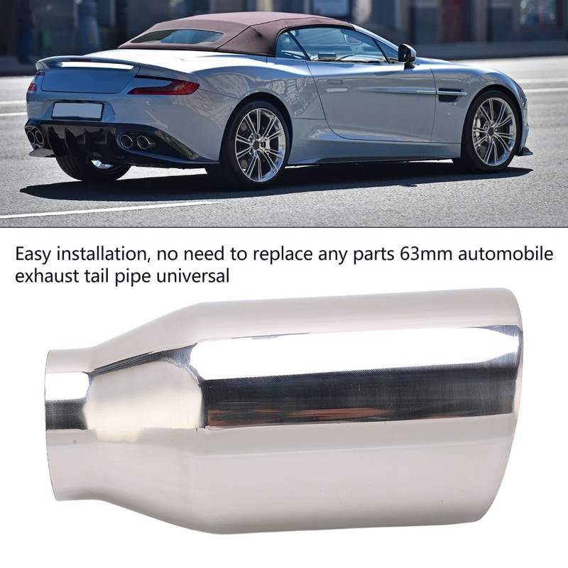 Single Outlet Exhaust Tip Silver Stainless Steel Beveled Mouth Straight