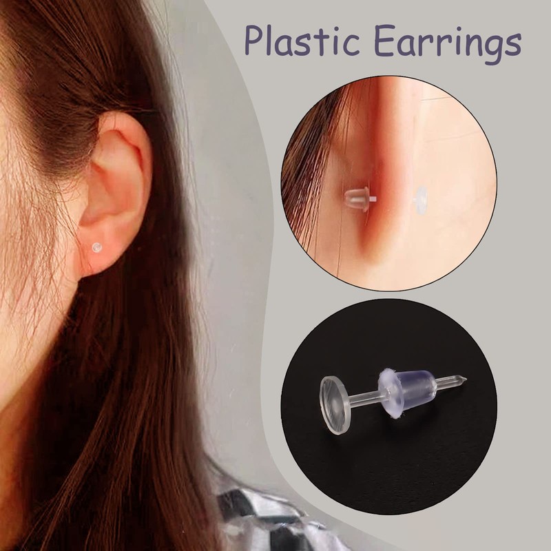 400 Pcs Clear Earrings, Plastic Earrings Clear Ear Pins and