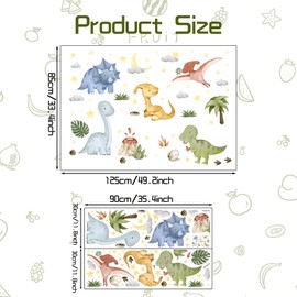 Large Dinosaur Wall Stickers Animal Dino Art Stickers Easy to Peel and Stick Removable for Boys Girls Dinosaur Bedroom Accessories Dino Wall Decals for Classroom Home Playroom Decor