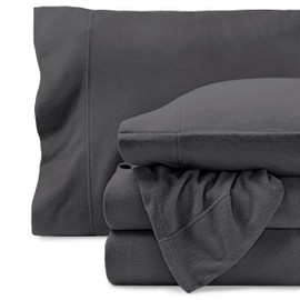 Bare Home Super Soft Fleece Sheet Set - Full Extra Long Size - Extra Plush Polar Fleece, No-Pilling Bed Sheets - All Season Cozy Warmth (Full XL, Grey)