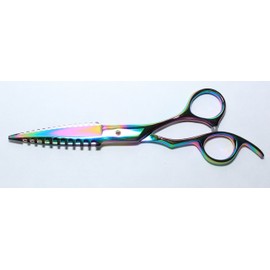 TreSharp 6" razor edge Scissors Titanium Coated with dual comb edges - Rainbow
