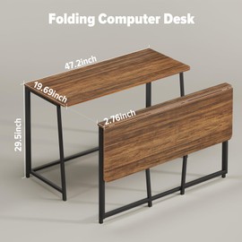WOHOMO Folding Desk, 47.2" Foldable Computer Desk for Bedroom, Space Saving Computer Table Writing Workstation for Home Office, Easy Assembly, Walnut