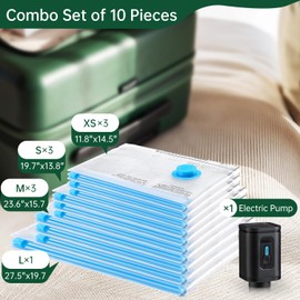 BRODI 10 Combo Pack Travel Vacuum Bags with Pump - Compression Bags for Travel,Vacuum Storage Bags for Space Saver & Travel Essentials,Vacuum Seal Bags for Clothing,Travel Vacuum Bags for Luggage