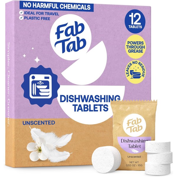 Fab Tab Dishwasher Tablets, Unscented, A Plastic Free Dishwasher Pod