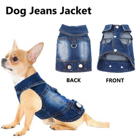 Dog Jean Jacket for Small & Medium Dogs - Stylish Denim Hoodie Vest for Boys, Summer Pet Costume, Comfortable Outdoor Walk Harness, Perfect for Cats & Puppies(Medium,Blue)