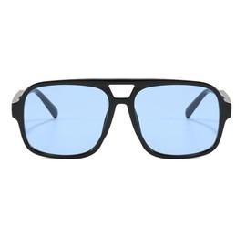 RUNHUIS Vintage 70s Sunglasses Women Men Retro Large Square Frame Rectangular Glasses, Black/blue