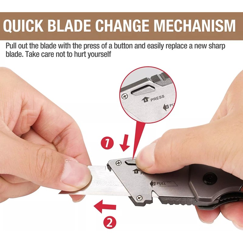 WORKPRO Folding Utility Knife Stainless Steel Head & Liner Lock