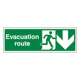 V Safety Evacuation Route Arrow Down 300 x 100 mm - Perspex Clear Cast Acrylic Safety Sign