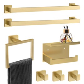 Dorudon atrox 7 Piece Gold Bathroom Hardware Set with Brushed Gold Bathroom Accessories - Square 2 Towel Bars Towel Rack Gold Towel Bar Stainless Steel 23-Inch