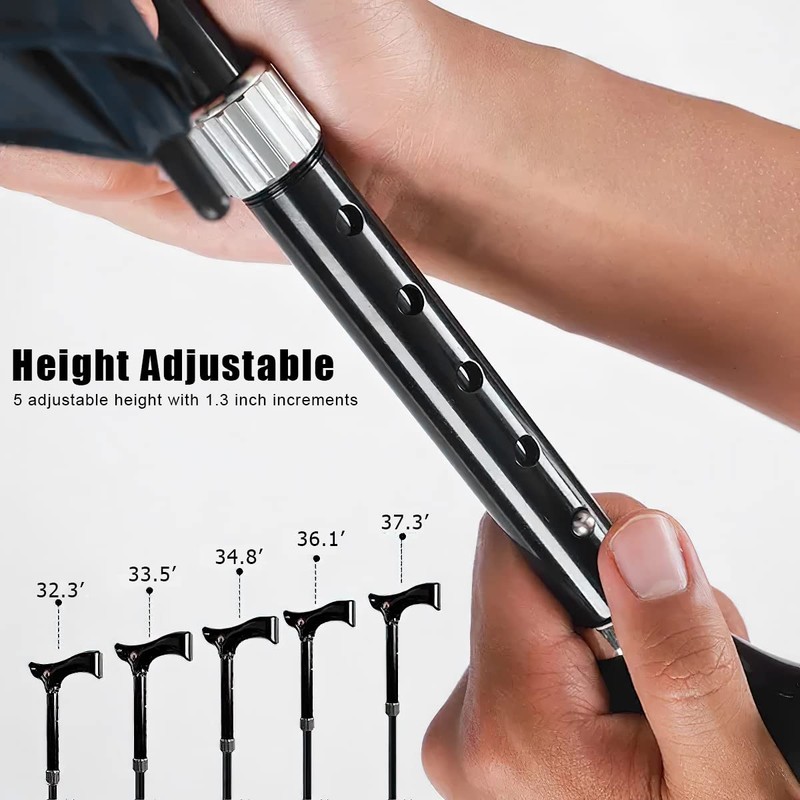 Walking Sticks Umbrella - Height Adjustable Walking Cane Crutch Self