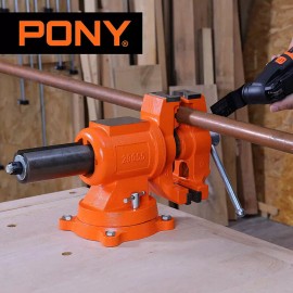 PONY Heavy Duty Bench Vise 5-inch Jaw Width and Opening 360-Degree Swivel Base