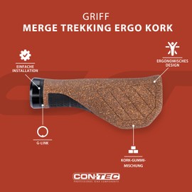 CONTEC Bicycle Grips Merge Trekking Ergo Cork, 140 mm, D3 Tri-Component, G-Link System, Ergonomic, Shock-Absorbing, Breathable, Brown, Pair