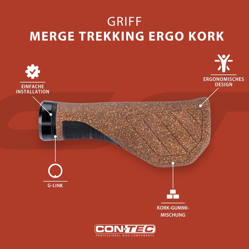 CONTEC Bicycle Grips Merge Trekking Ergo Cork, 140 mm, D3