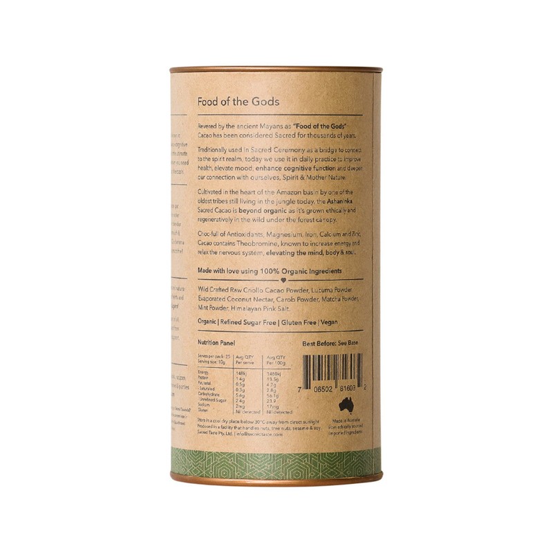 Sacred Taste Organic Drinking Cacao (Matcha Mint Cacao) Vitality 250g