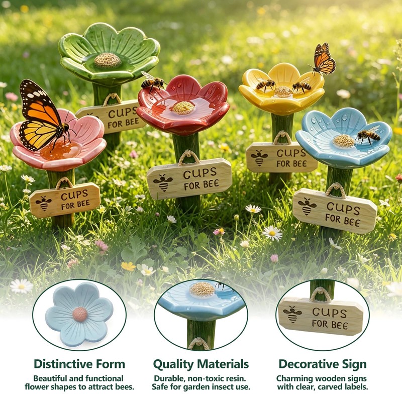 5PCS Bee Watering Station for Garden, Bee Drinking Cups Colorful