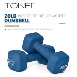 Tone Fitness 20 lb Neoprene Dumbbell Pair for Home Workouts – Non-Slip Design - Blue