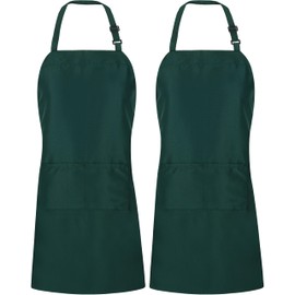 Utopia Kitchen 2 Pack Adjustable Bib Apron for Men and Women with 2 Spacious Pockets - Aprons for Chefs BBQ Painting Baking Cooking - Green