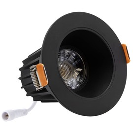 Maxxima 2 in. Ultra-Thin Recessed Anti-Glare LED Downlight - Canless IC Rated, 5 Color Temperature Selectable 2700K/3000K/3500K/4000K/5000K, Dimmable, Round Black Trim, 90 CRI