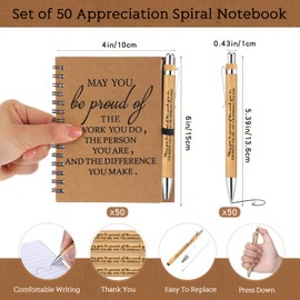 Honoson 50 Sets Employee Appreciation Gifts, Employee Appreciation Notebook with Ballpoint Pen Mini Spiral Inspiration Notebook Thank You Bulk Christmas Gift for Employee Coworker Teacher, Brown