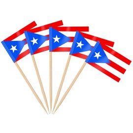 AhfuLife Puerto Rico Flag Toothpick, 200 Pcs Small Tiny Puerto Rico Flag Cupcake Toppers Stick Flags Double-sided for World Cup, National Day Party Decoration