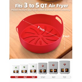 Mastery Mart 3-5QT Reusable Silicone Air Fryer Liners -7 Inch, 2 Pcs Air Fryer Silicone Basket/Pot, Durable/Easy to Clean Silicone Baking Tray for Air Fryer, Microwave, Oven, Steamer