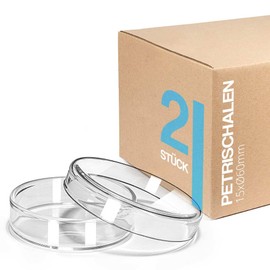 Tuuters 2 x Glass Petri Dish, Strong Wall, Laboratory Quality, Sterilisable (15 x 60 mm)