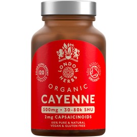 Organic Cayenne Pepper Capsules 500mg | 2mg Capsaicinoids Including Capsaicin | 120 Vegan Capsules with Zero Fillers or Synthetic Ingredients - 100% Pure & Natural Cayenne Powder