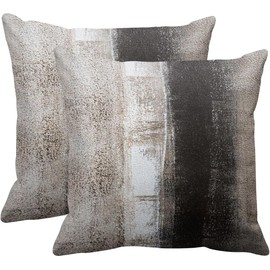 TIDWIACE Set of 2 Decorative Brown Black Cushion Covers 16x16, Linen Throw Pillow Covers 40 x 40cm Square Pillowcases for Outdoor Furniture Garden Bench Living Room Sofa Farmhouse Decor