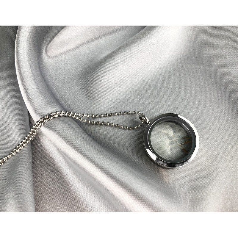 Real Dandelion Locket Necklace 70 cm with Jewellery Box Natural