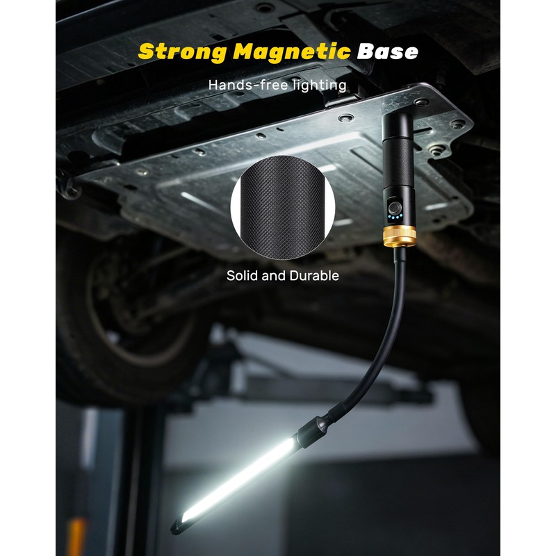 Magnetic Rechargeable LED Work Light, 360° Flexible Gooseneck Flashlight