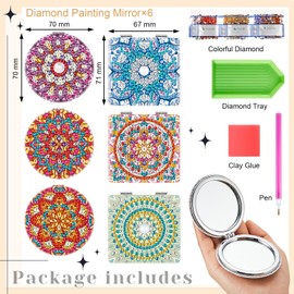 Hsei 6 Pcs Diamond Mirror Portable DIY Diamond Kit for Home Office Wall Christmas Decoration Crafts Birthday Gifts Beginner Adult Art(Elegant)