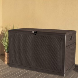 Barton Deluxe 120 Gallon Outdoor Deck Box Resin Patio Storage Container Storage Box Large Bin Store Backyard, Brown