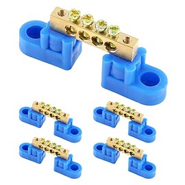 Uenhoy 5 Pcs Terminal Bus Bar 4 Positions Brass Wire Screw Terminal Grounding Strip Bus Bar Block Terminal Block - Blue