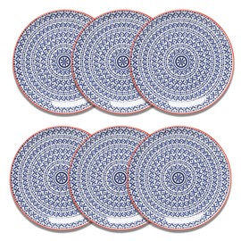 Now Designs Blue Cross Porcelain Stamped Appetizer Plate, 6 inch, Set of 6
