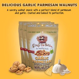 Crazy Go Nuts Walnuts - Garlic Parmesan, 4.5 oz (3-Pack) - Healthy Snacks, Keto, Low Carb, Gluten Free, Superfood - Natural, ALA, Omega 3 Fatty Acids, Good Fats, and Antioxidants