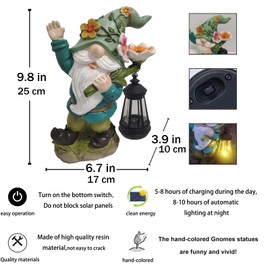 Solar Garden Gnome Statue with Lantern Light Funny Outdoor Decor for Yard Patio Lawn Solar Powered Gnomes Decorations for Home Garden Decorations for Women and Gardening Hobbyists