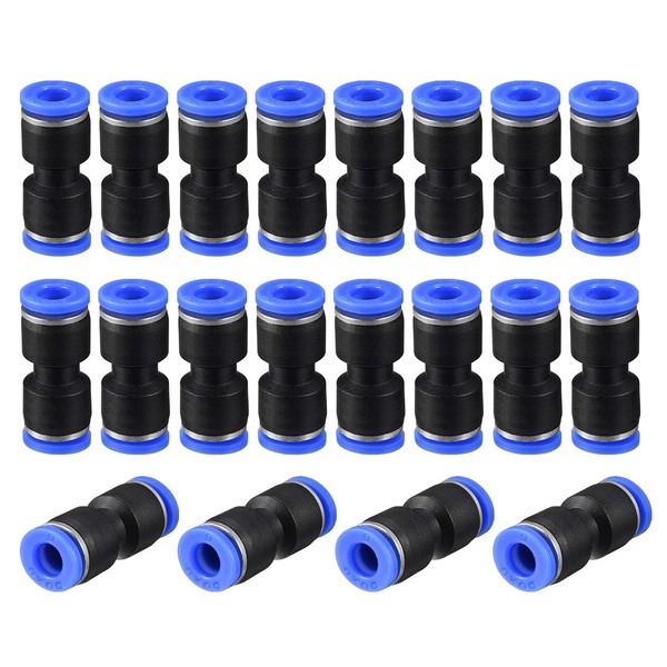 uxcell Tube Fittings, Push-Connect Fittings, Blue, 6mm 15/64" OD Straight Push Lock, Pack of 20